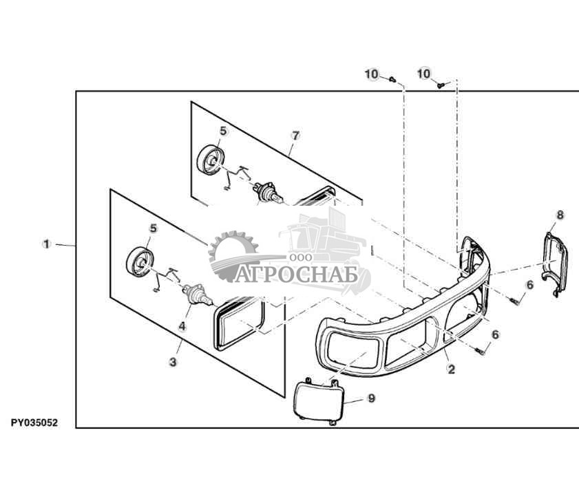 Передние фары, без углового фонаря, передняя решетка, левостороннее движение 